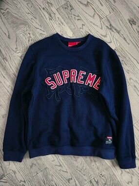 Supreme Kanji Logo Navy Cotton Crewneck Sweatshirt Men's XL